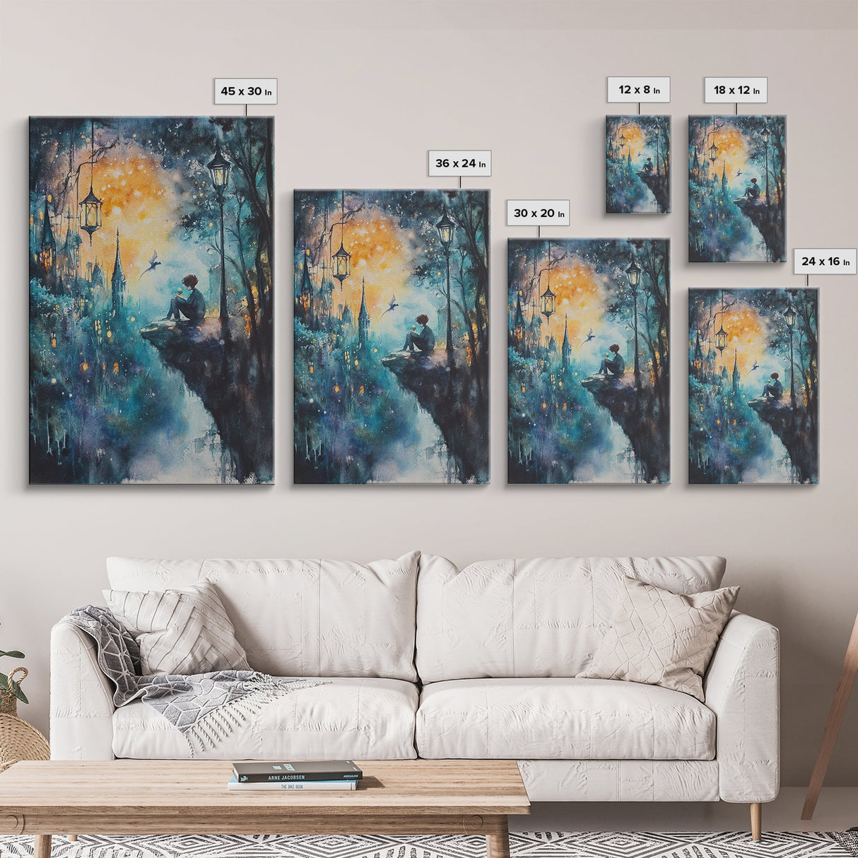 Magical Nightscape Framed Canvas Print Whimsical Fantasy Art Moody Wall Art Gift Idea Living Room Decor Dark Romantic Artwork