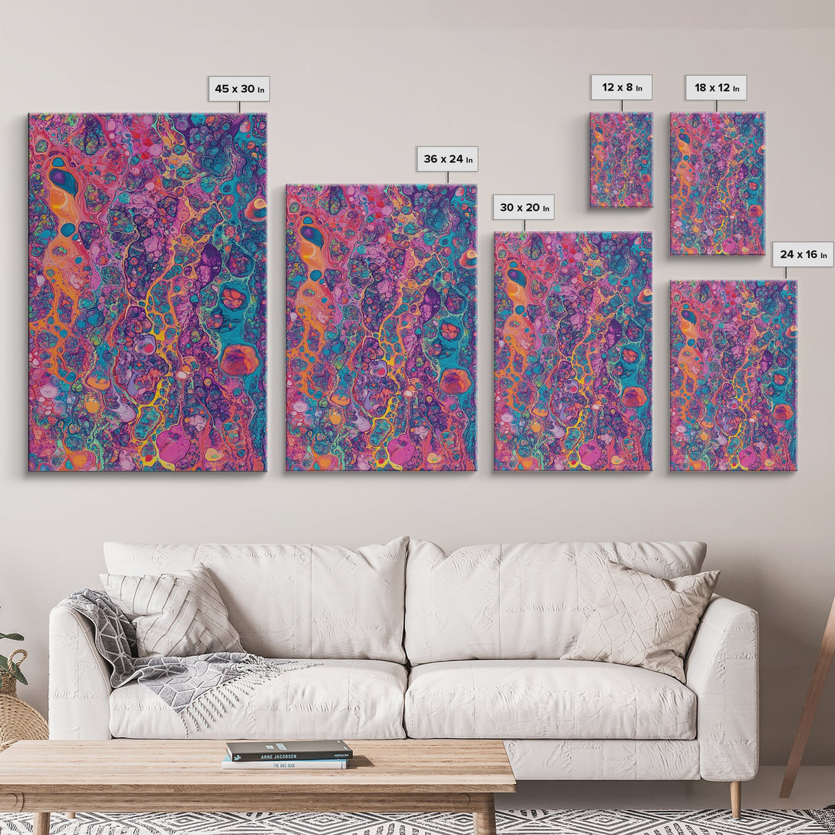 Psychedelic Swirls Abstract Framed Canvas Print Colorful Moody Art Sacred Geometry Wall Art Living Room Boho Decor