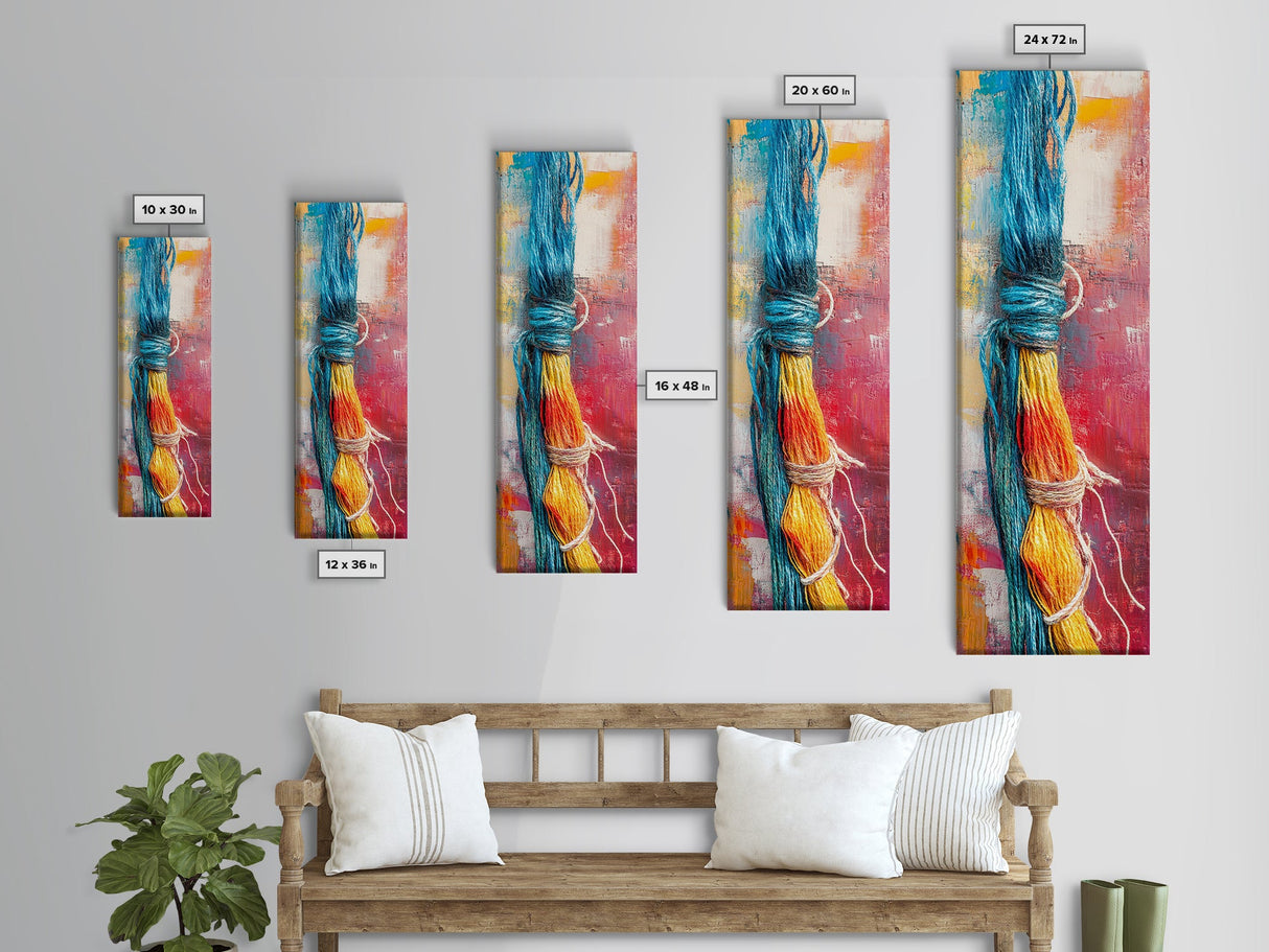 Abstract Yarn, geometric wall art, colorful painting, textured art, boho art, pink orange wall art, Canvas Print