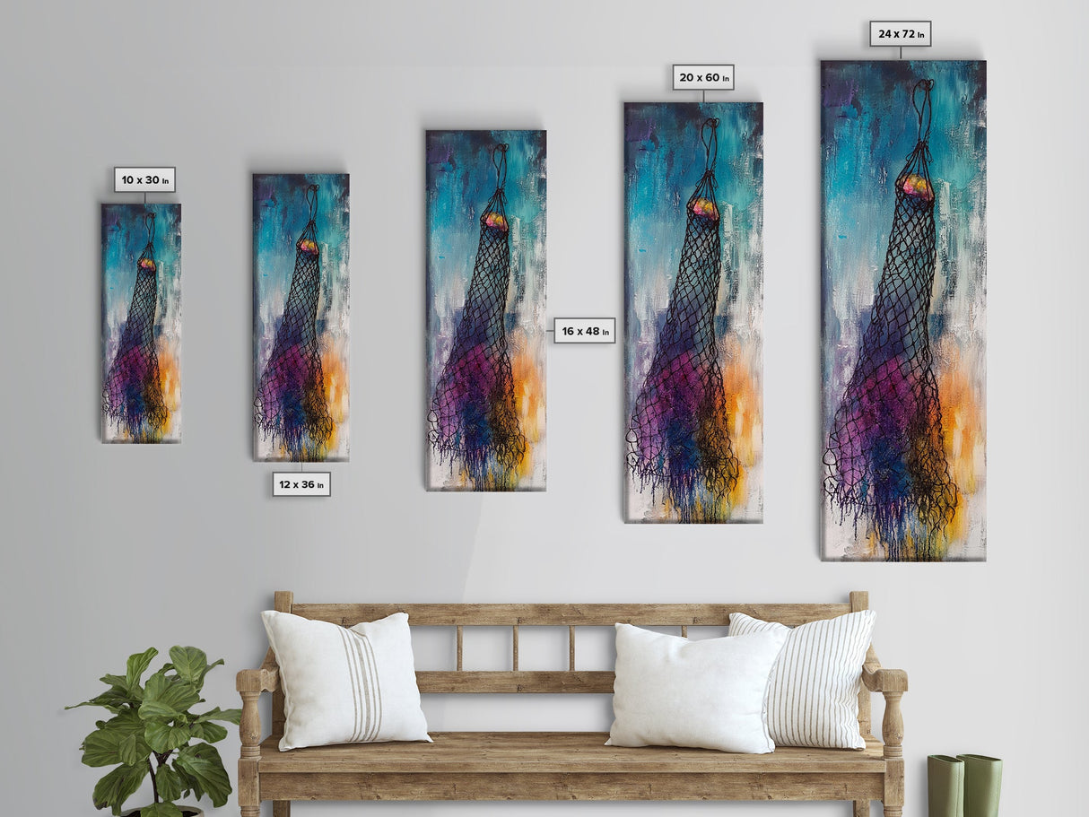 Fishing Net, nautical painting, ocean decor, rustic wall art, moody art, textured art, coastal decor, Canvas Print