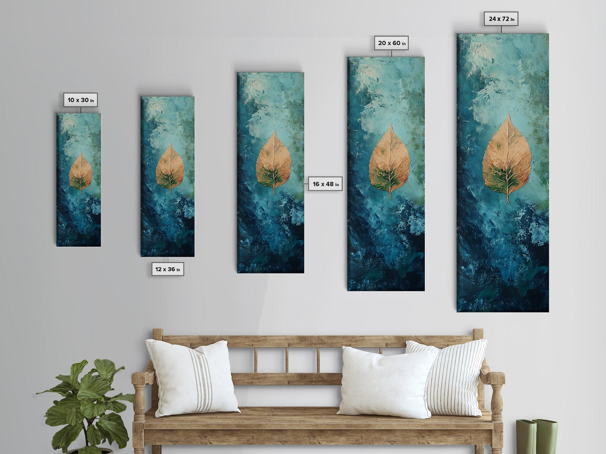 Golden Leaf, botanical prints, wabi sabi wall art, nature inspired art, minimalist art, teal wall art, Canvas Print