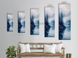Foggy River, landscape painting, lake Tahoe art, blue and green wall art, pine tree art, zen wall art, Framed Canvas Print, bedroom art