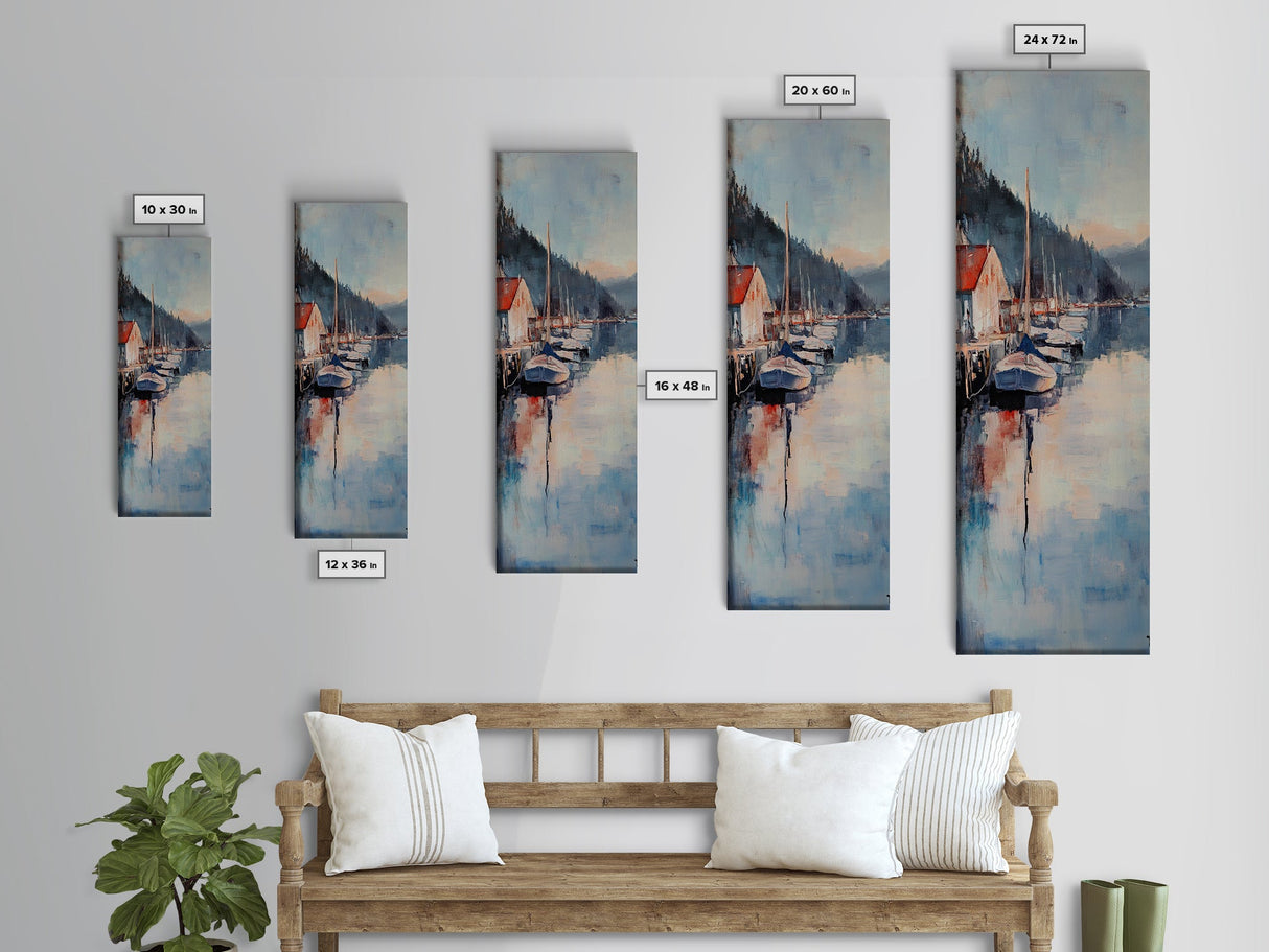 Harbor Boats, Nantucket painting, seascape painting, lake Tahoe art, rustic wall art, gift idea for her, Canvas Print, living room art