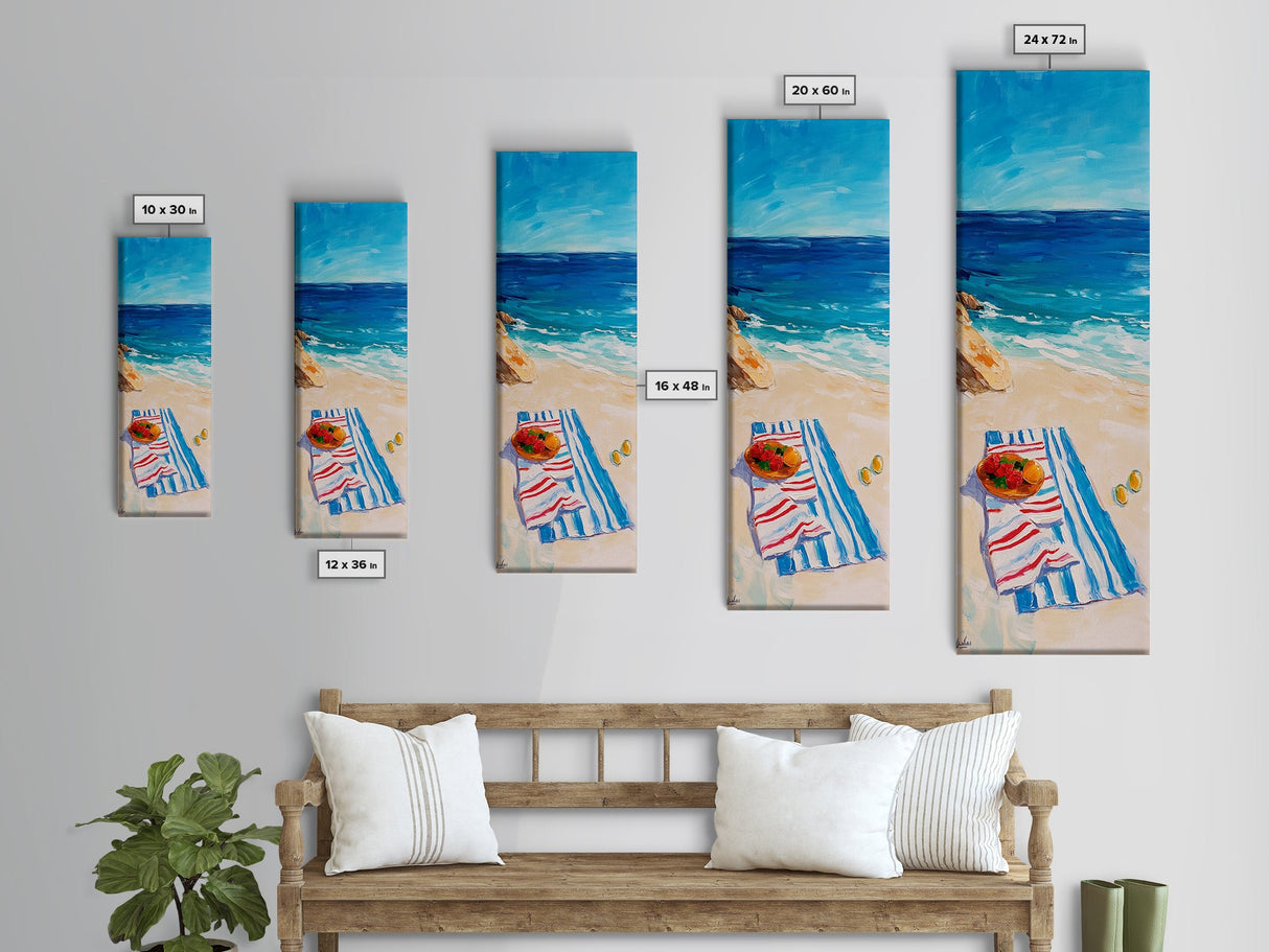 Seaside Picnic, Summer Vibes, Coastal Painting, Nautical Decor, Beach House Art, Food Review Kitchen Art, Framed Canvas Print