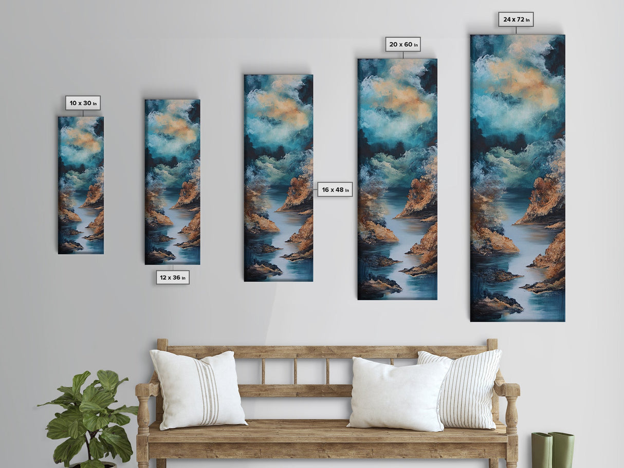 Moody River, Smoky Mountain Art, Landscape Painting, Moody Art, Blue and Green Wall Art, Tall Skinny Art, Framed Canvas Print