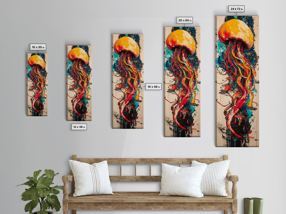 Jellyfish Painting, Ocean Art, Moody Art, Nautical Decor, Coastal Cowgirl Wall Art, Christmas, Framed Canvas Print, Bedroom Art