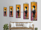 Loon painting, bird art, whimsical art, colorful art, tall narrow art, framed canvas print, moody art, bedroom decor, modern style
