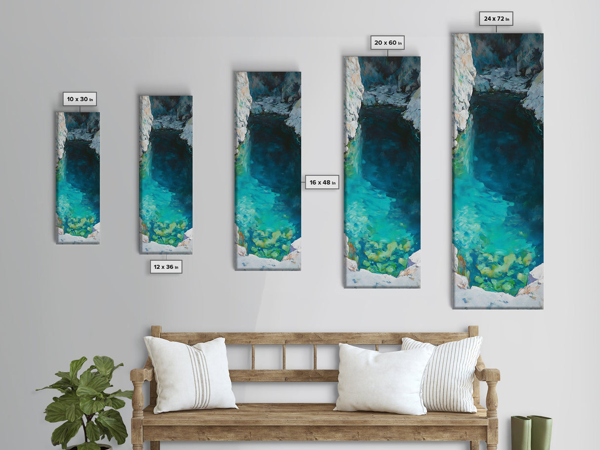 Teal wall art, hidden lagoon, ocean painting, moody art, coastal decor, framed canvas print, nautical art, above bed wall art
