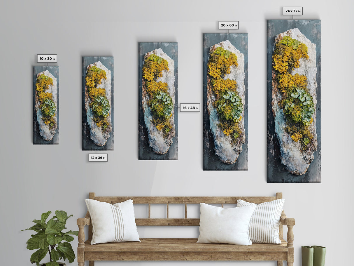 Botanical Art, Framed Canvas Print, wabi sabi art, sage green wall art, whimsical art, minimalist art, long narrow wall art, rustic decor