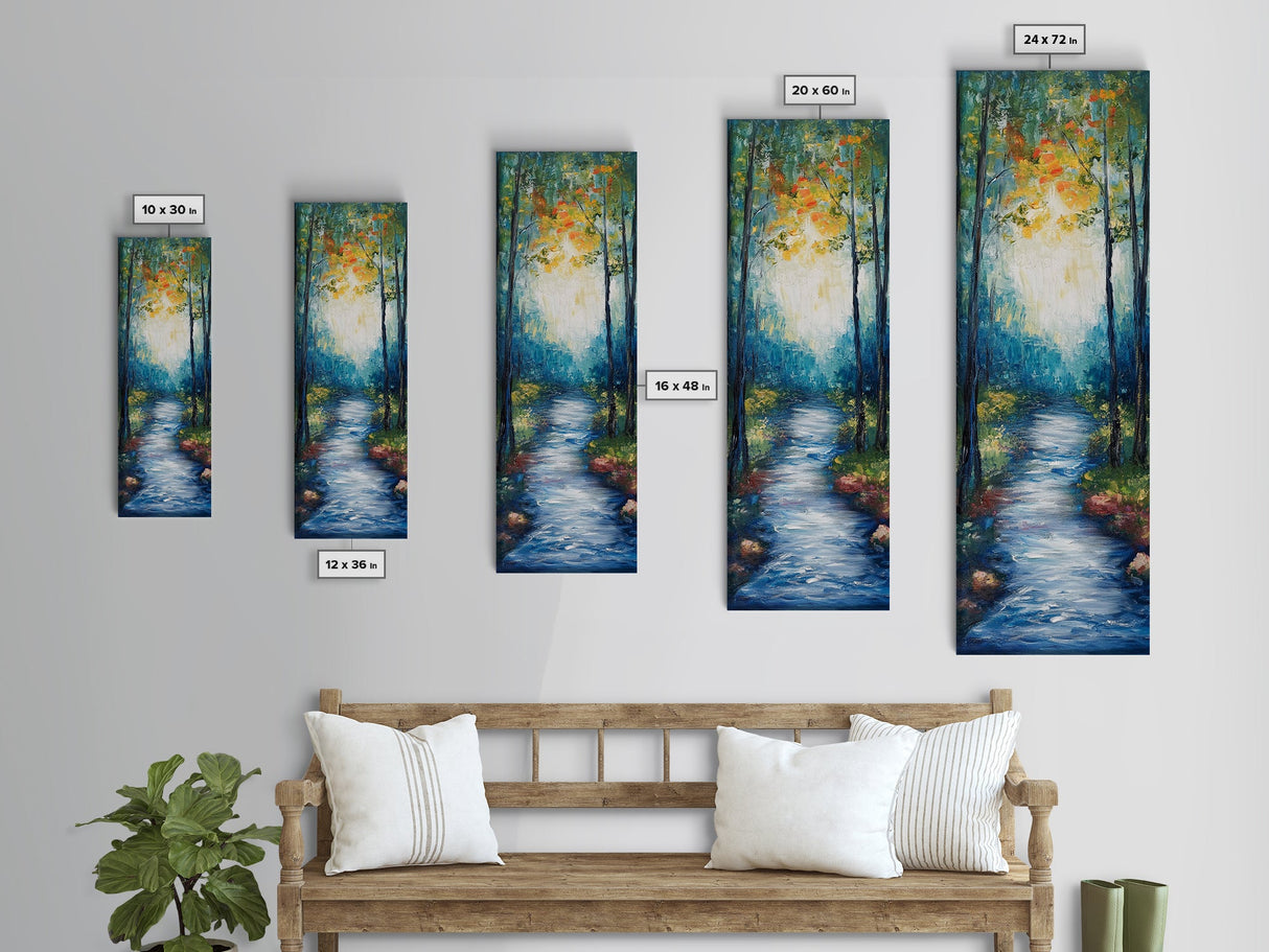 Autumn Forest Path, forest at dusk painting, birch tree painting, moody art, landscape painting, vertical wall art, Canvas Print