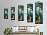 Twisting Tree, oak tree art, nature painting, forest at dusk painting, textured wall art, Framed Canvas Print, vertical wall art