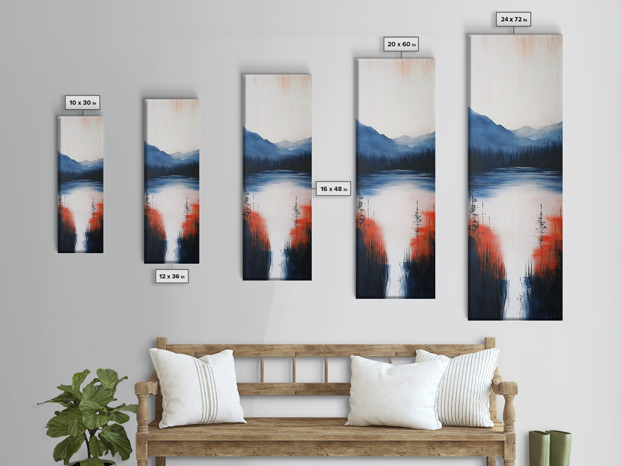 Misty Lake, smoky mountain art, landscape painting, wabi sabi wall art, moody art, blue and green wall art, Framed Canvas Print