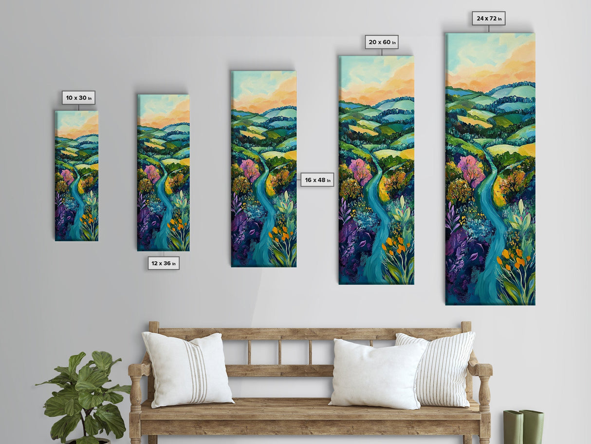 Rolling Hills, Ireland painting, wildflower painting, green wall art, farmhouse decor, Framed Canvas Print, landscape painting