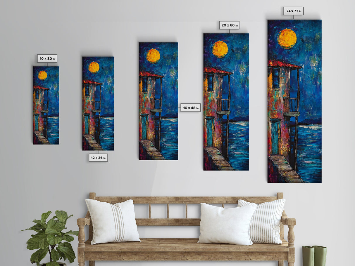 Moonlit Balcony, dark romance painting, moody art, boho art, textured painting, Framed Canvas Print, vertical wall art
