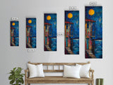 Moonlit Balcony, dark romance painting, moody art, boho art, textured painting, Framed Canvas Print, vertical wall art