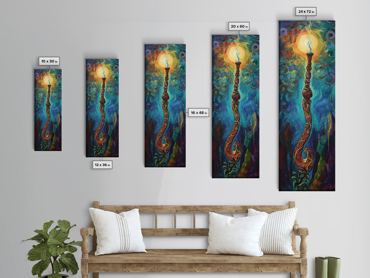 Cosmic Palm Tree, palm tree painting, pink orange wall art, tropical art, framed canvas print, psychedelic art, beach house decor