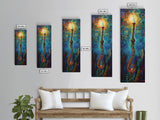 Cosmic Palm Tree, palm tree painting, pink orange wall art, tropical art, framed canvas print, psychedelic art, beach house decor