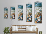 Pebble Beach Art, coastal painting, framed canvas print, beach house decor, nautical wall art, blue and green wall art