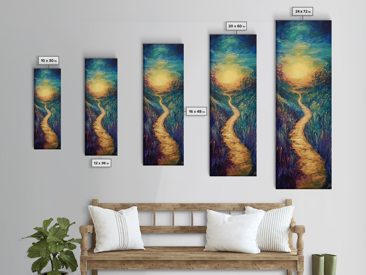 Golden Pathway, landscape painting, sunset painting, nature wall art, panoramic painting, scenic artwork, fall painting, Canvas Print