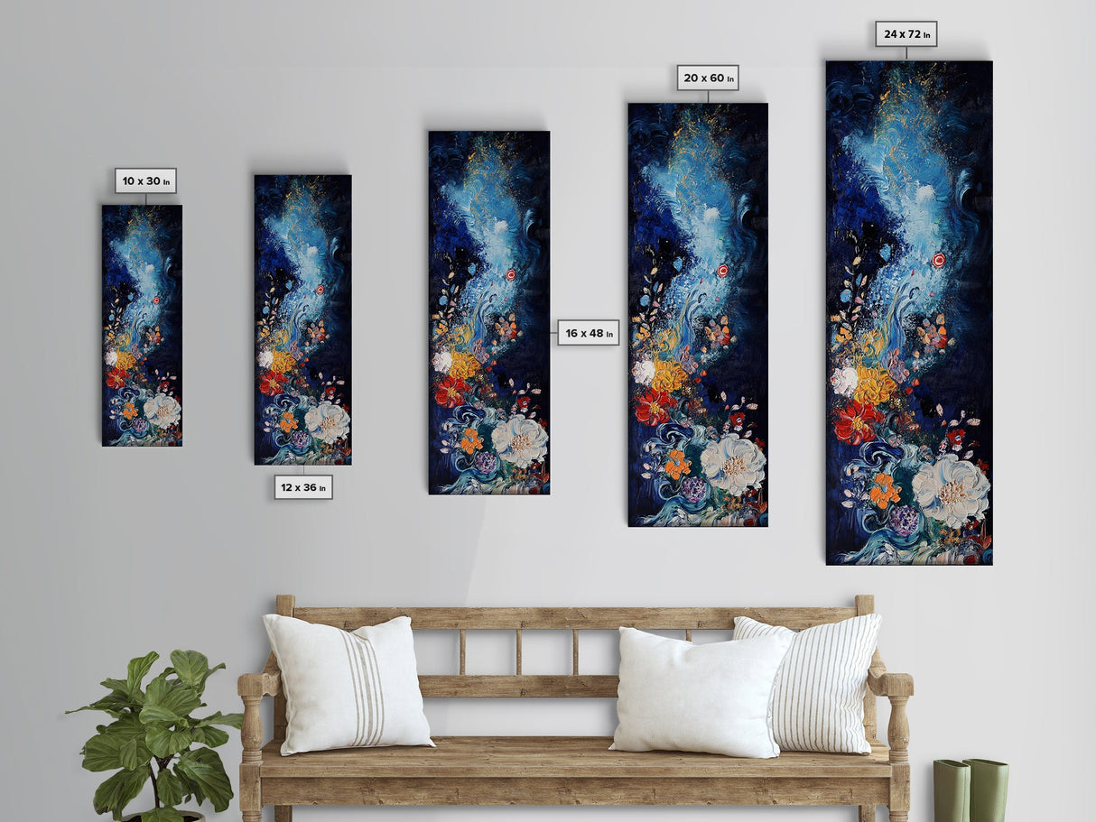 Starry Floral, botanical prints, wildflower painting, floral artwork, whimsical art, colorful nature painting, moody art