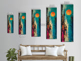Lone Howl, southwest wall art, desert painting, moon oil painting, silhouette painting, rustic art, teal wall art, Canvas Print