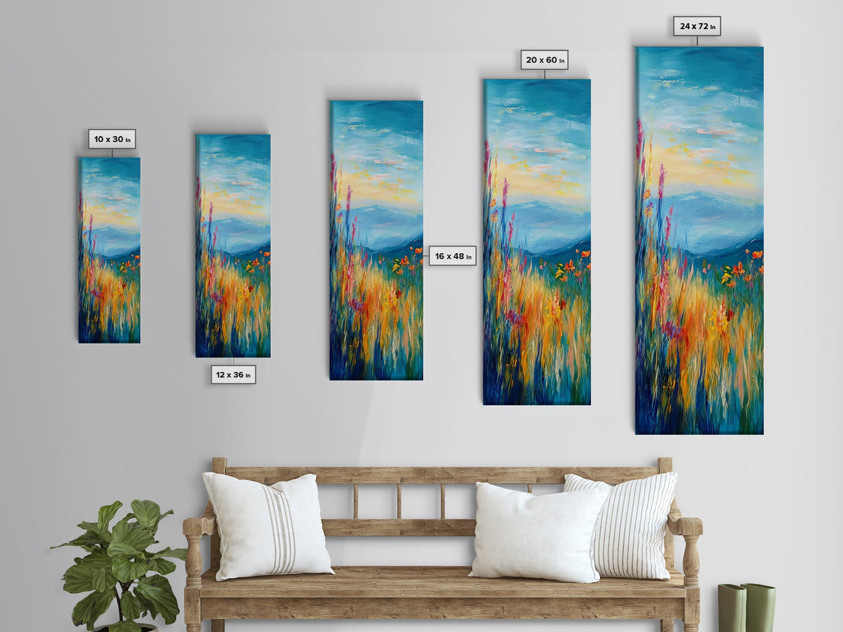 Wildflower Hills, landscape painting, California poppy art, mountain painting, scenic artwork, nature wall art, bedroom art