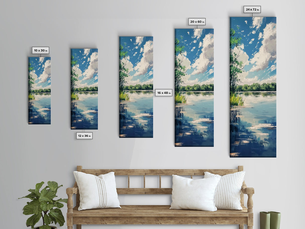 Lake Reflection, Landscape Painting, Moody Art, Coastal Decor, Above Sofa Art, Bedroom Art, Framed Canvas Print