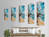 Coastal Beach, Ocean Waves, Rocky Shore, Framed Canvas Print, coastal decor, nautical wall art, seascape painting, rustic art