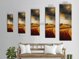 Autumn Fields, Stormy Sky, Golden Wheat, Canvas Print, barn landscape oil painting, farmhouse art, rustic wall art, fall decor