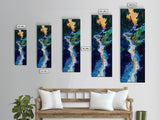 Sunset river, moody art, pine tree art, smoky mountain art, framed canvas print, vertical wall art, original painting
