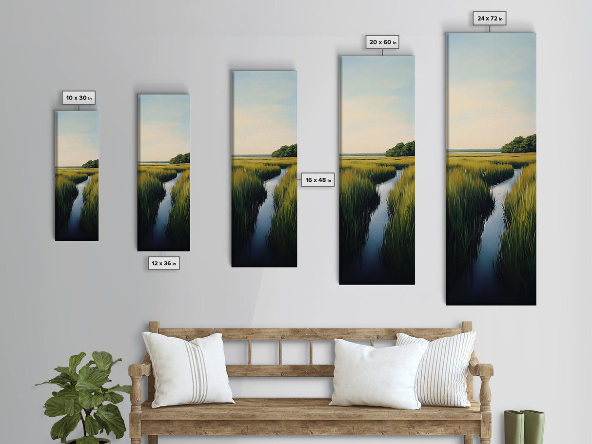 Marsh landscape, marsh painting, coastal decor, framed canvas print, extra wide art, original painting, above couch art