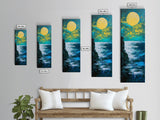 Moon oil painting, seascape painting, nighttime art, mystical wall art, ocean painting, moody art, framed canvas print