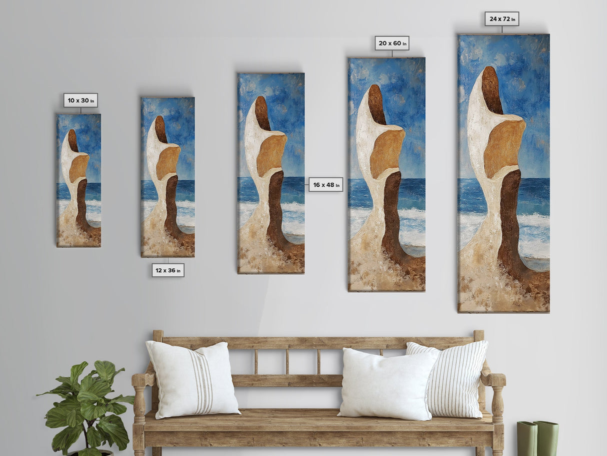 Surreal Beach Rock, coastal decor, wabi sabi art, abstract landscape painting, framed canvas print, above couch art