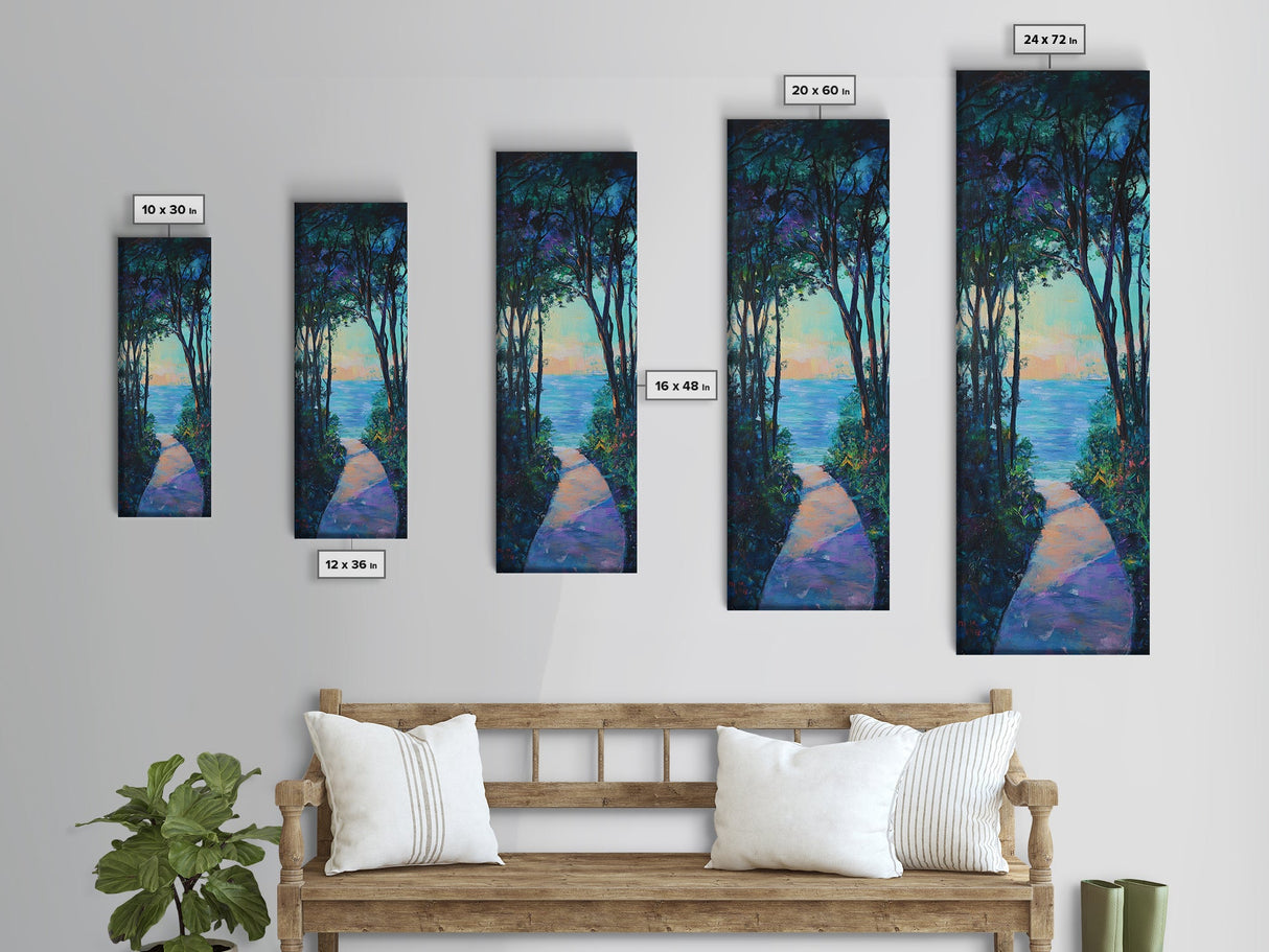 Sunset Pathway Art, Coastal Painting, Wabi Sabi Art, Above Bed Wall Art, Seascape Painting, Framed Canvas Print, Nautical Decor