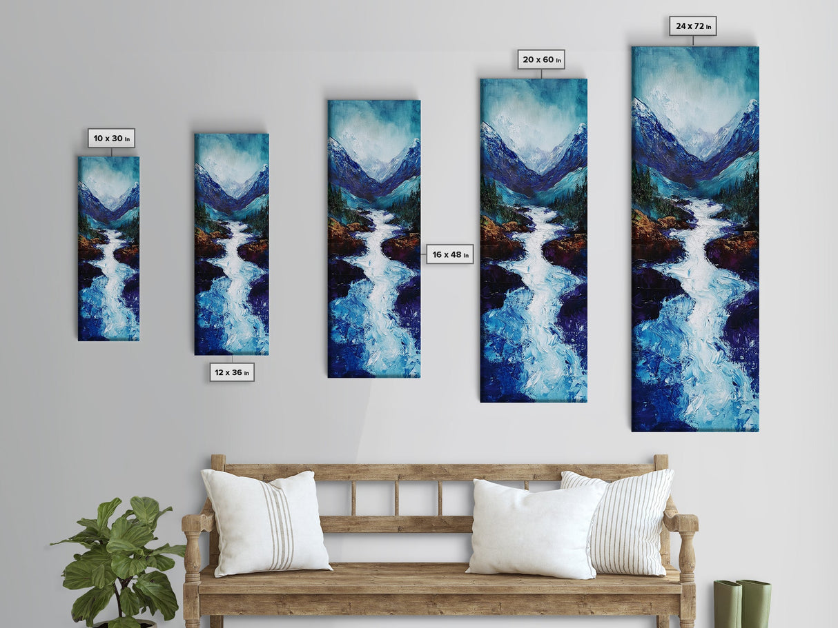 River in Mountains, moody landscape painting, smoky mountain art, rustic wall art, wabi sabi art, framed canvas print