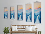 Sunset Over Mountains, pink orange wall art, mountain painting,  framed canvas print, extra wide art