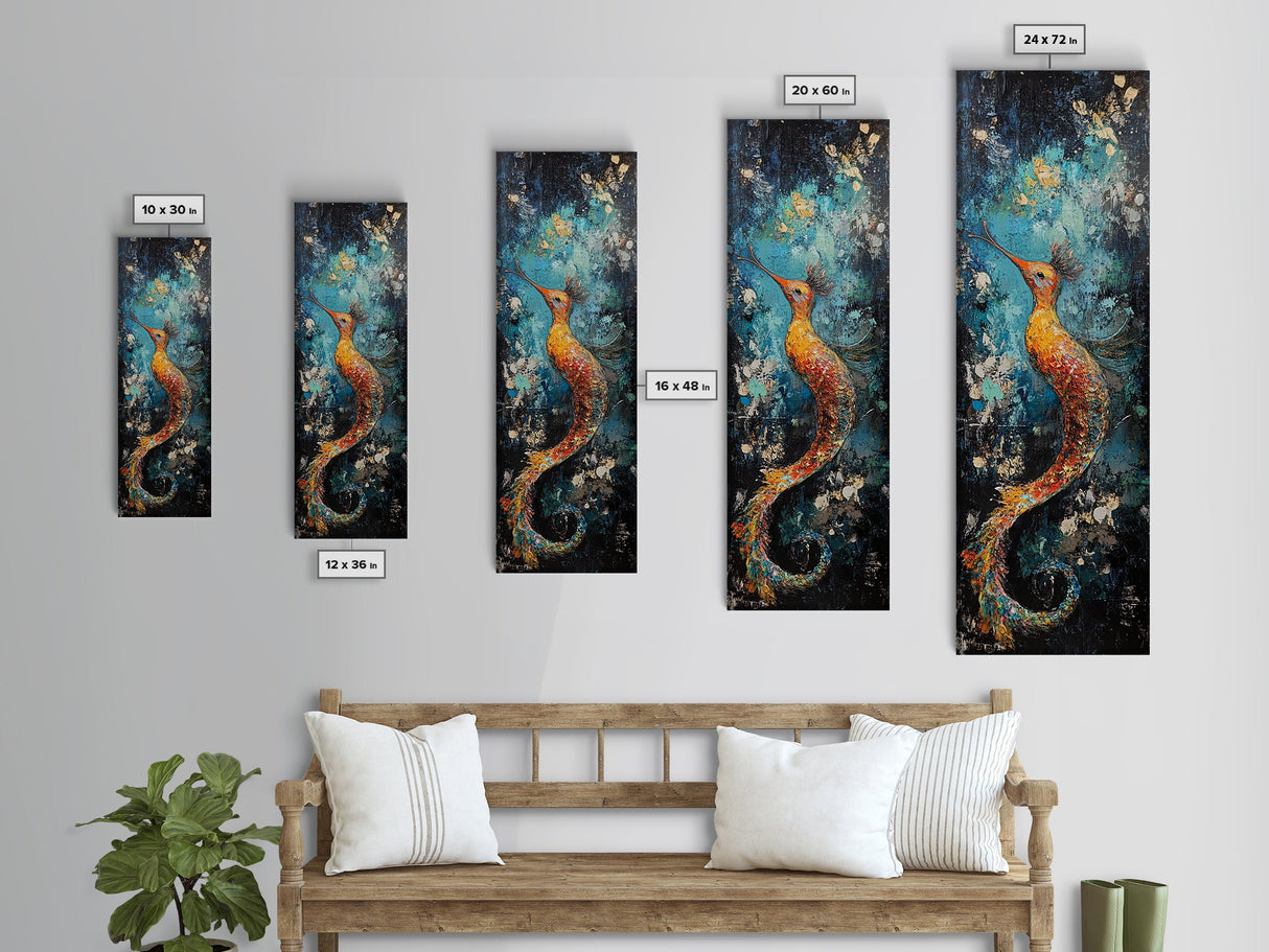 Fantasy Sea Creature, koi fish painting, moody art, whimsical art, wabi sabi art, framed canvas print, vertical wall art