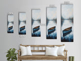 Blue Canoe on Lake, lake Tahoe art, nautical wall art, rustic decor, farmhouse art, framed canvas print, above sofa art