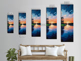 Lake Sunset, Reflections, Moody Art, Framed Canvas Print, Coastal Landscape Art, Horizontal Wall Art, Above Sofa Art