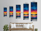 Sunset Over Water, Lake Tahoe Art, Bold Colors, Framed Canvas Print, Tall Narrow Art, Boho Art, Above Bed Wall Art, Panoramic Art