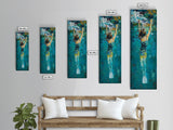 Woman Swimming, Coastal Painting, Framed Canvas Print, Surf Wall Art, Ocean Art, Blue and Green Wall Art, Abstract Art