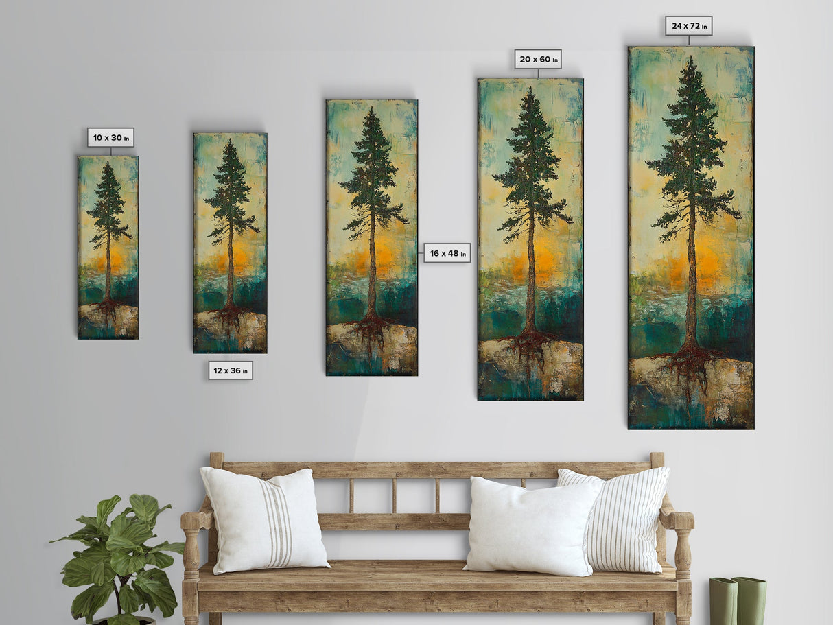 Tall Pine, wabi sabi art, rustic decor, pine tree art, nature inspired, farmhouse art, framed canvas print, above bed art