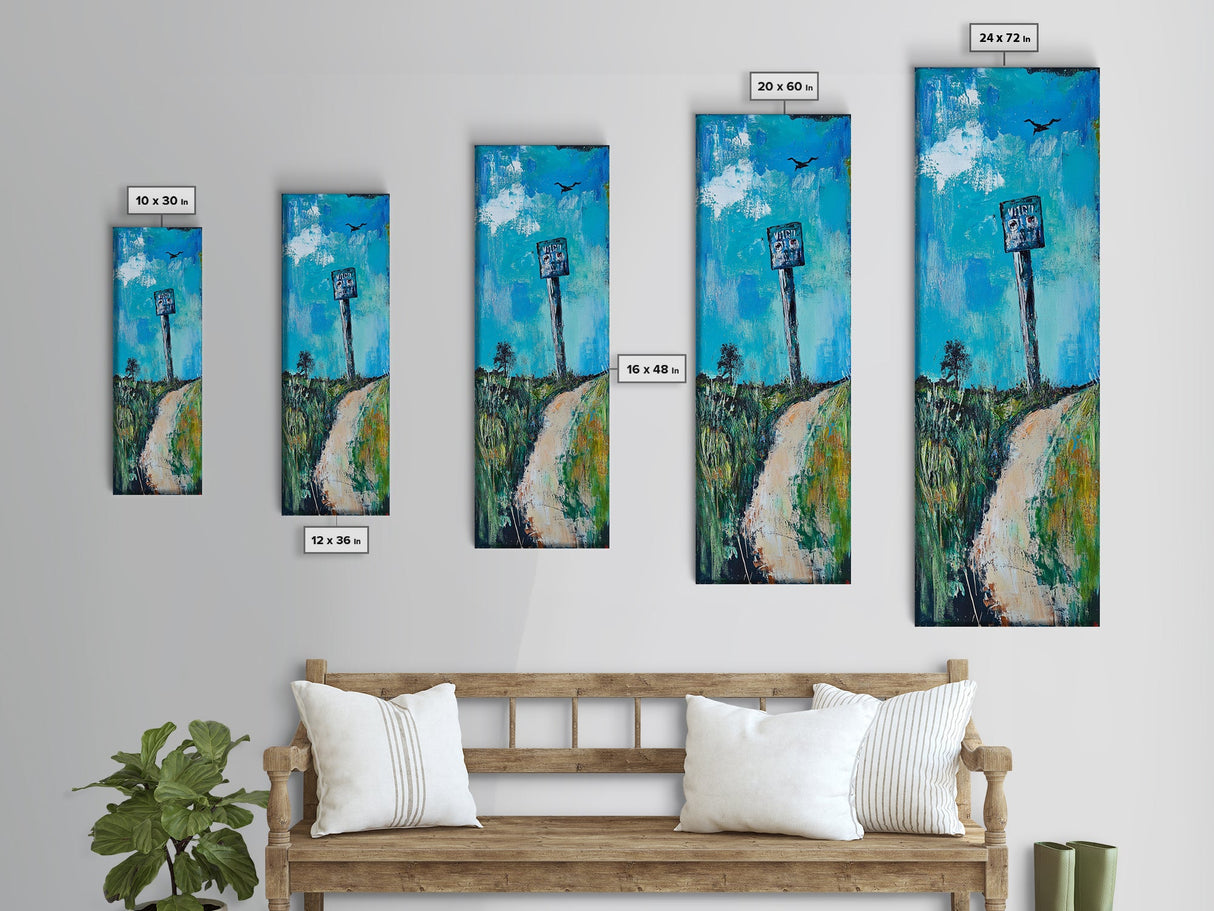 Fading Road, abstract landscape, moody art, blue and green wall art, coastal decor, rustic wall art, framed canvas print