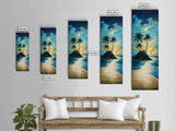 Tropical Sunset, palm tree painting, Hawaii art, ocean waves, coastal wall art, nautical decor, framed canvas print