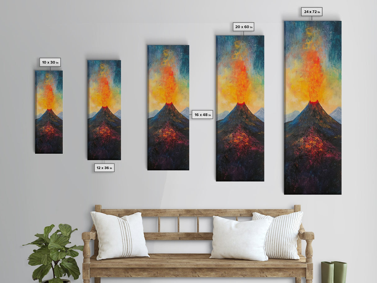 Erupting Volcano, landscape painting, moody art, fiery art, dramatic wall art, southwest wall art, framed canvas print, rustic decor
