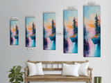 Dreamy Landscape, Pine Tree Art, Mountain Painting, Blue and Green Wall Art, Tall Skinny Art, Framed Canvas Print, Rustic Wall Art