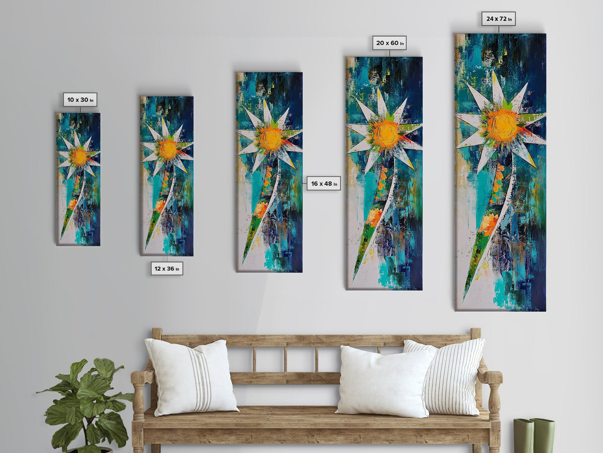 Abstract Star, Agave Painting, Mosaic Wall Art, Sacred Geometry Wall Art, Modern Botanical Prints, Canvas Print, Tall Narrow Art