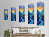 Sunset River, Horizon Painting Gray White, Lake Tahoe Art, Moody Art, Southwest Wall Art, Framed Canvas Print, Vertical Wall Art