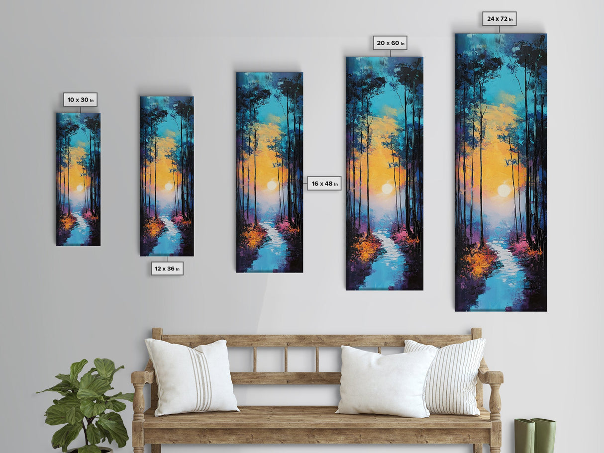 Forest Moon, moody art, framed canvas print, forest at dusk painting, pine tree art, above bed wall art, rustic decor, wall decor