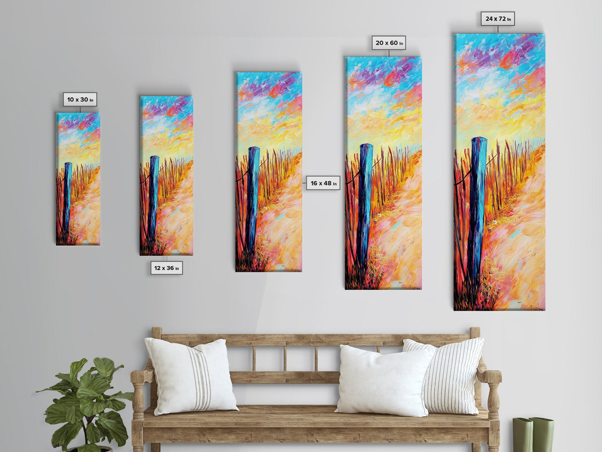 Fenced Path, rustic decor, framed canvas print, landscape painting, autumn painting, farmhouse art, guest room art